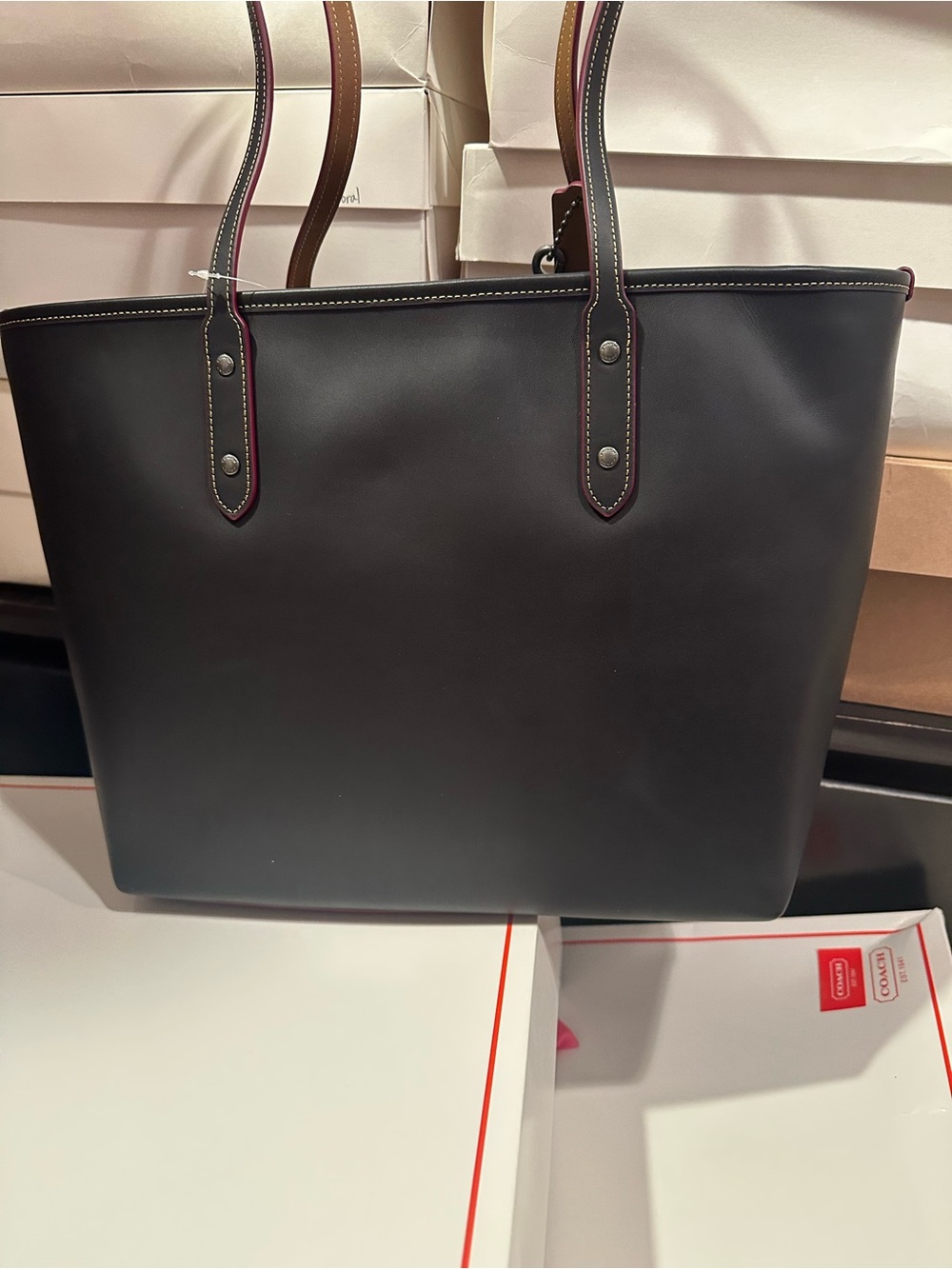 Coach Black Leather Tote with Mickey Character Charm - Picture 2 of 13